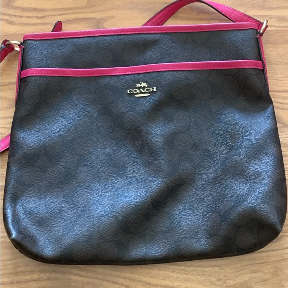 Coach Crossbody Bag Signature Monogram Logo Leather Multi-Color Womens Medium